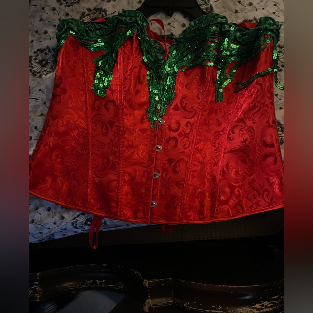 Red and Green Corset with Sequin Details